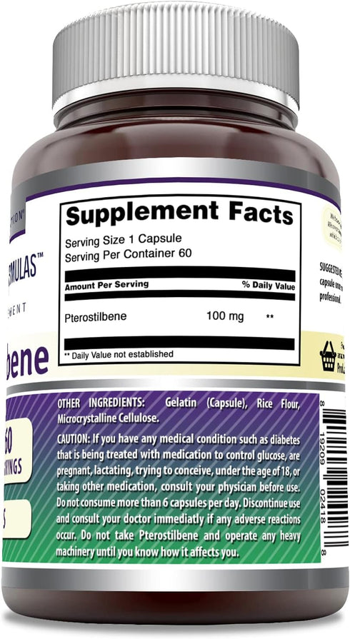 Amazing Formulas Pterostilbene Supplement | 100 Mg per Serving | 60 Capsules | Non-GMO | Gluten Free | Made in USA...