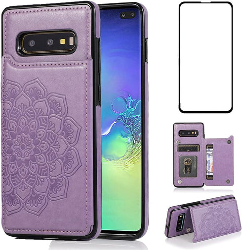 NKECXKJ Design for Samsung Galaxy S10E Case with Tempered Glass Screen Protector Credit Card Holder Slot, PU Leather Wallet Phone Cases Stand Kick...