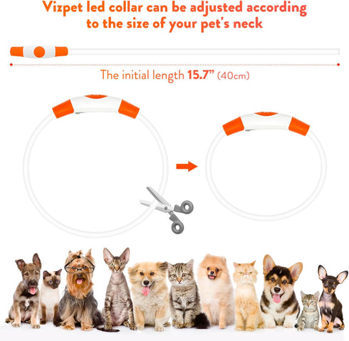 Led Dog Collars for Small Dog,Vizpet XS Light up Adjustable Collar USB Rechargeable Bright Safety Pet Collar for Cats Dogs(Orange)...