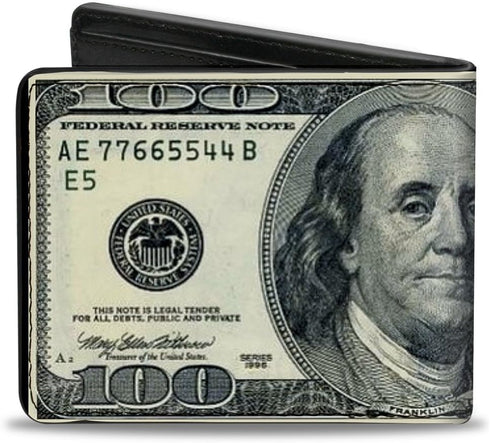 Buckle-Down mens Buckle-down Pu Bifold - 100 Dollar Bills Bi Fold Wallet, Multicolor, 4.0 x 3.5 US...