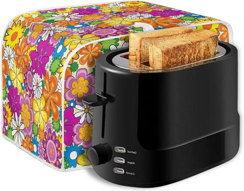 Daisy Print Food Toaster Cover Multicolor, Floral 2 Slice Wide Slot Toaster Cover Fingerprint Protector, Foldable Small Appliance Cover Anti-dust ...