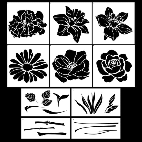 Flower Stencils for Painting - 10 Pcs Large Flower Stencils for Painting on Wall, Reusable Stencils Templates for Painting on Wood Wall Furniture,...