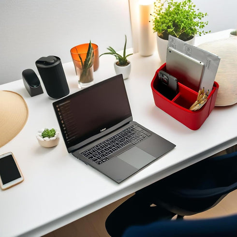 UnionBasic Rotating Desk Organizer, 360 Degree Desk Spinning Caddy, Desktop TV Guide/Mail/Media/Remote Controller Holder Organizer, Red...