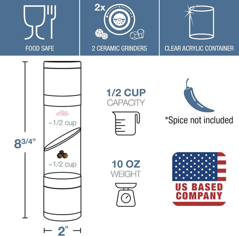 Eparé 2 in 1 Salt and Pepper Grinder Combo – Manual Dual Salt and Pepper Grinder in One for Kitchen Use – Stainless Steel All in One Himalayan Sal...