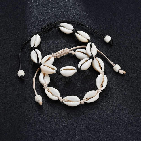 COLORFUL BLING 2 Pieces Handmade Boehmia Natural Cowrie Shell Anklet Seashell Ankle Bracelet Boho Beads Hawaii Foot Jewelry...