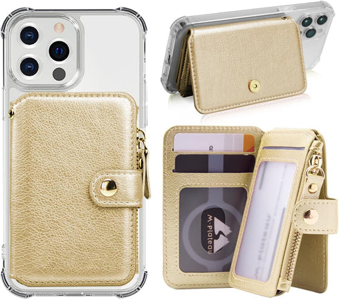 M-Plateau Phone Wallet Stick On PU Leather Card Holder With Zipper Coin Pocket Compatible with iPhone and iPhone Case for Women With 3M Adhesive A...