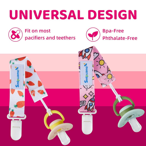 Smlpuame Pacifier Clip Girl,6 Pack Stylish Binky Clips Strap for Baby Girls,Paci Holder with Clip Lightweight Universal Fits Most Pacifiers Teethe...
