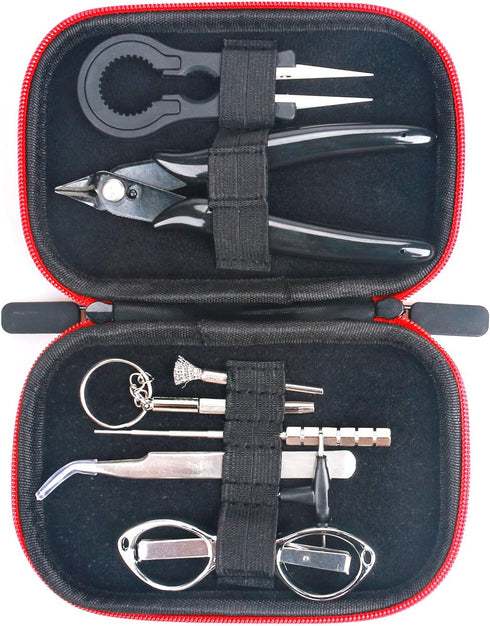 DIY Tool Kit, 9 in 1 Tweezers Pliers Winding Rods Screwdriver Steel Brush with Zipper Case Bag, for Home and Jewelry Repairs...