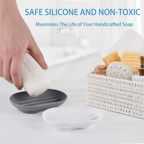 Bathroom Soap Dishes Dish Holder Stand Saver Tray Case for Shower-Silicone Rubber Drainer Dishes for Bar Soap Sponge Scrubber Bathroom Kitchen Sin...