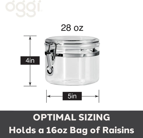 Oggi Clear Canister with Clamp Lid, 28 oz - Large Airtight Food Storage Container, for Kitchen & Pantry Storage of Bulk, Dry Foods Including Pasta...