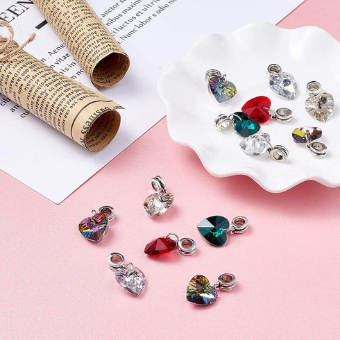 KISSITTY 50-Piece Glass Dangle Heart Pendants Large Hole Randomly Assorted Color 1 inch (25mm with Bail Hanger) Fit European Style Jewelry Making...