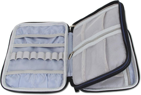 Damero Crochet Hook Case, Travel Storage Bag for Swing Crochet Hooks, Lighted Hooks, Needles(Up to 8'') and Accessories, Large, Blue Dots (No Acce...