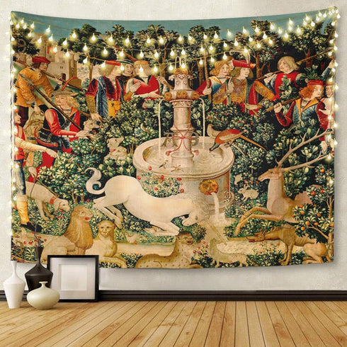 Semtomn Tapestry Artwork Wall Hanging Unicorn Tapestries Medieval Hunt Found Mythical Creatures 60x80 Inches Home Decor Tapestries Mattress Tablec...