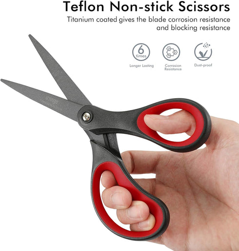 LIVINGO 2 Pack 8" Titanium Non-Stick Scissors, Professional Stainless Steel Comfort Grip, All-Purpose, Straight Office Craft Scissors for DIY(Red/...