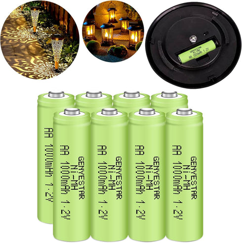 Rechargeable AA Batteries NIMH 1.2V Double A 1000mAh 1.2V Pre-Charged Solar Battery for Solar Lights and Household Devices, 8 Pack...