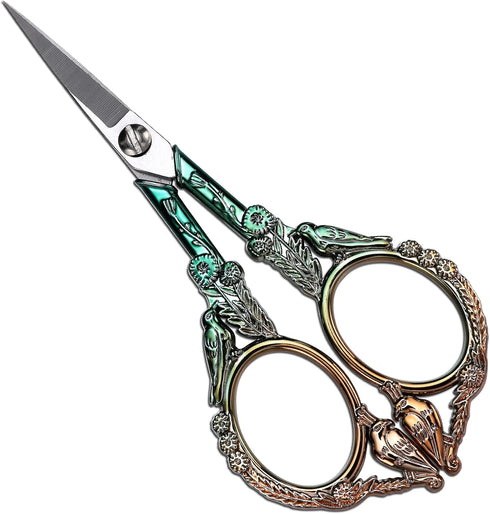 Embroidery Scissors, Sharp Pointed Sewing Scissors for Craft Cross Stitch Needlework Artwork Knitting Threading Small DIY Tools, 4.6in Gold Green ...