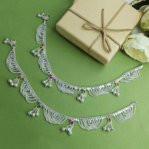 Efulgenz Silver Tone Indian Jewelry Anklets for Women Indian Bollywood Wedding Bridal Anklet Crystal Tassel Chain Bell Charms Anklet Set Bracelet ...