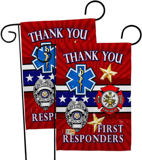 First Responders Garden Flag - 2pcs Pack EMT Paramedic EMS Nurse Emergency Medical Technician Supoort Official - House Decoration Banner Small Yar...