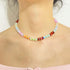 Beaded Gemstone Necklace for Women,Trendy Boho Colorful Rainbow Beaded Choker Necklace,Natural Stone Necklace Surfer Beach Necklace,Summer Handmad...