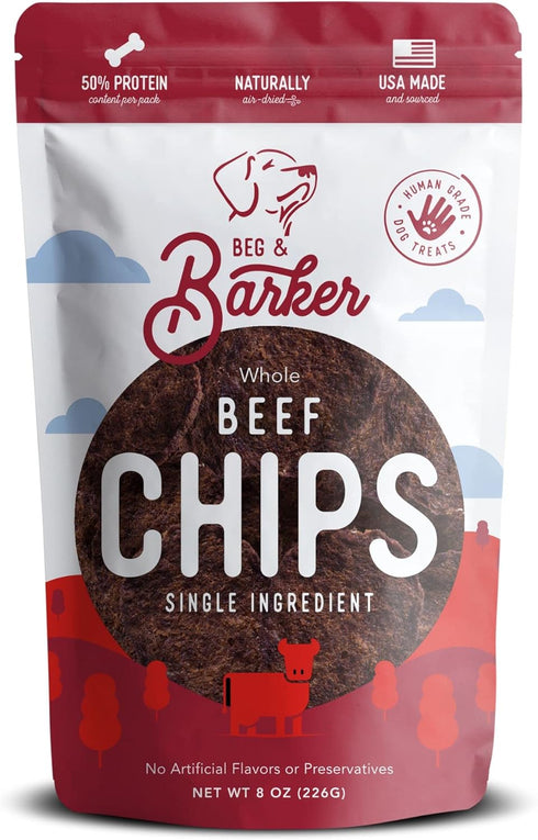 Beg & Barker Beef Chips for Dogs (8 Ounce, Pack of 1) - Single Ingredient Dog Treats Made for Large & Small Dogs Protein Human Grade Dog Treats Ma...