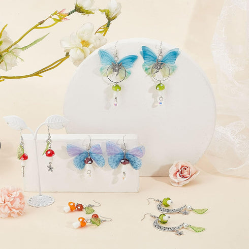 SUNNYCLUE 1 Box DIY 10 Pairs Butterfly Charms Fabric Butterflies Wing Charm Fairy Themed Earring Making Kit Moon Crescent 3D Mushroom Charm Fairy ...