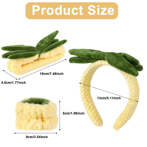 4 PCS Pineapple Face Wash Headband and Wristband Set, Creative Fuzzy Skincare Headbands Coral Fleece Hair Costume Accessories for Women Girls Wash...