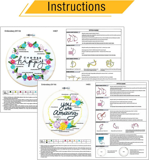 Yutaohui 2 Sets Embroidery Kits,Funny Embroidery Kit Flowers with Encouraging Words,Embroidery Kit for Beginners,Cross Stitch Kit Beginner,Embroid...