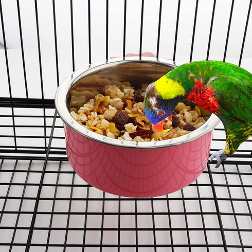 2 Pack Pet Food Water Bowl Plastic Basin and Stainless Steel Basin Combo Mountable Food Basin Dish for Rabbit Chinchilla Hamster Bird and Other Pe...