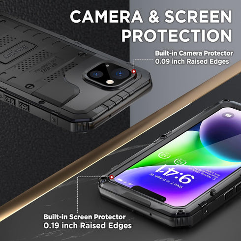 Beasyjoy for iPhone 14 Case Waterproof, Metal Heavy Duty Full Body Protective Case with Built-in Screen Protector, Military Grade Shockproof Dustp...
