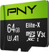 PNY 64GB Elite-X Class 10 U3 V30 microSDXC Flash Memory Card...