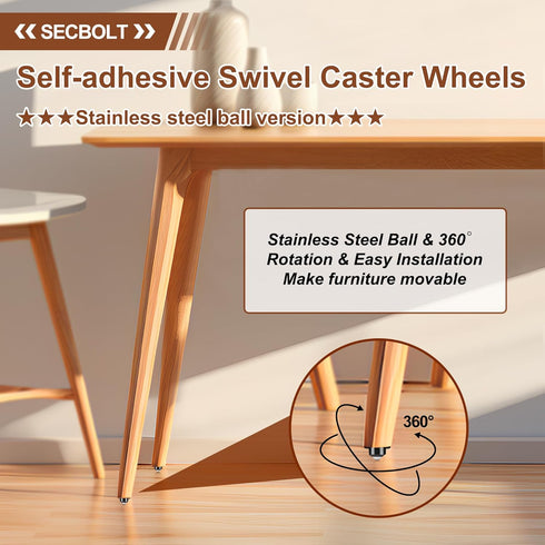 Secbolt Updated Self Adhesive Caster Wheels 4 Pack, 201 Stainless Steel Stick On Wheels...
