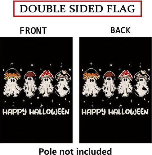 Happy Halloween Garden Flag Ghosts Mushroom Double Sided Flags for Outside Black Burlap Lawn Yard Outdoor Decoration 12.5x18 Inch...