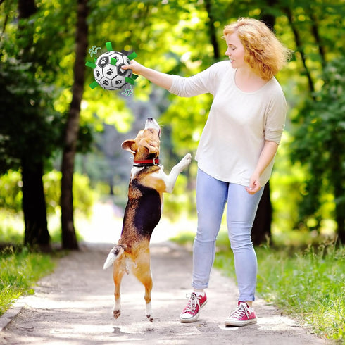 Dog Soccer Balls Toy with Bell Inside, Outdoor Interactive Dog Toys for Tug of War, Puppy Birthday Gifts, Dog Water Toy, Durable Ropes Squeaky Soc...