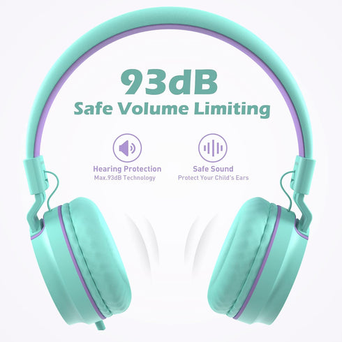 Kids Headphones, AILIHEN I35 On-Ear Headphones for School, 93dB Headphones Boy Girl, 3.5mm Wired Mic for Chromebook, Laptop (Green/Purple)...