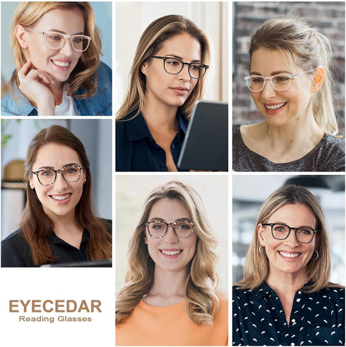 EYECEDAR 4-Pack Reading Glasses for Women Square Style Blue Light Readers for Women Metal Spring Hinges Adjustable Flexible Temples Eye Glasses 2....