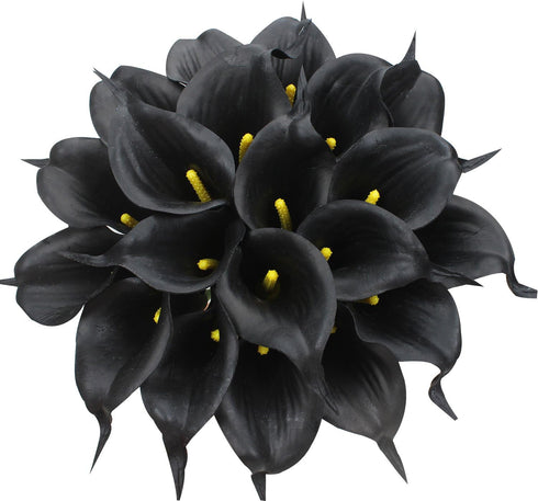 Duovlo 20pcs Calla Lily Bridal Wedding Bouquet Lataex Real Touch Artificial Flower Home Party Decor (Black)...