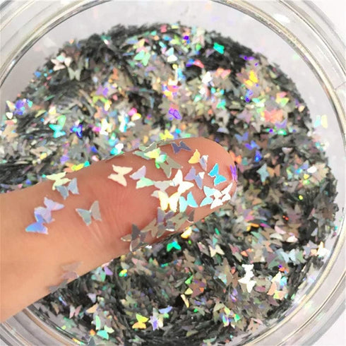 Butterfly Confetti Glitter Laser Sequins for DIY Crafts, Nail Art Decoration, Party Decoration - 3mm, 10g (Laser Silver)...