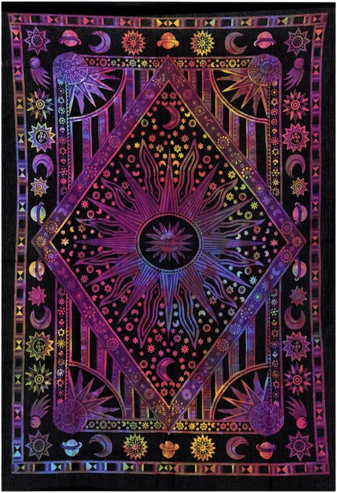 THE ART BOX Multi Purple Mandala Sun and Moon Aesthetic Wall Tapestry – Celestial Cotton Wall Hanging for Bedroom Indie Decor...