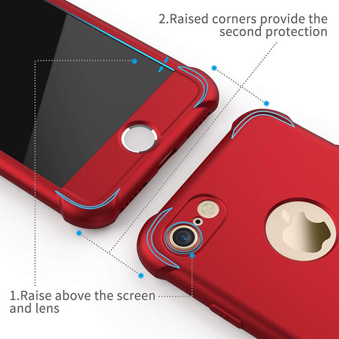 ORETECH Compatible with iPhone 7/8 Case, with 2 Pack HD Screen Protector 360° Full-Body Silicone Soft TPU Hard PC Protective Bumper Phone Case Cov...
