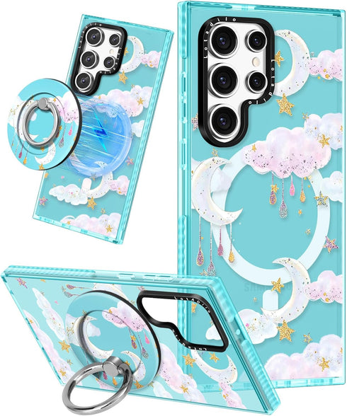 for Samsung Galaxy S23 Ultra Case for Women - Girls Funny Cute Design Compatible with Magsafe Magnetic Ring Holder Stand Clouds Moon Phone Covers ...