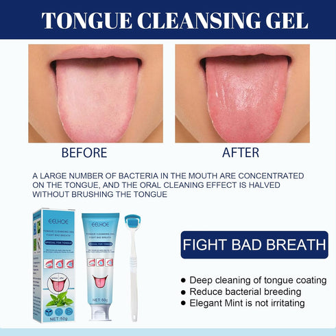 Tongue Cleaning Gel Set, Tongue Cleaner Gel with Tongue Brush, Tongue Scraper Scrubber for Adults with Cleaning Gel, Easy to Use for Adults Kids...
