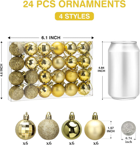Aitsite 24ct Christmas Tree Ornaments Set 1.57 inches Mini Shatterproof Holiday Ornaments Balls for Christmas Decorations (Gold)...