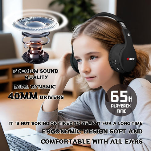 Kids Headphones Bluetooth 5.3 Wireless 60H Play Time Volume Limit 85/110dB Over Ear Foldable Protection Headset/Wired AUX Cord Mic for Child Boy G...