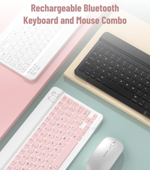 Wireless Keyboard and Mouse Combo, Cute Bluetooth Keyboard with Slicent Mouse, 3 Adjustable DPI, 2.4G USB Slim Keyboard Mouse Set for Windows for ...