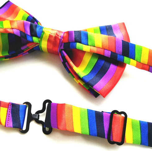 Men Women Clip-on Rainbow Suspenders Elastic Y Shape Adjustable with Clips and Bow Tie...