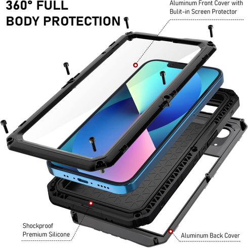 Beasyjoy for iPhone 13 Case Waterproof, Metal Phone Case with Built-in Screen Protector, Heavy Duty Full Body Protective Military Grade Shockproof...