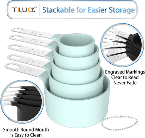 TILUCK Measuring Cups & Spoons Set, Stackable Cups and Spoons, Nesting Measure Cups with Stainless Steel Handle, Kitchen Gadgets for Cooking & Bak...