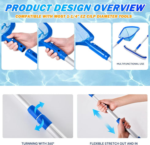 Pool Skimmer - Pool Net with 3 Section Pole, 48 inch Pool Skimmer Net with Pole Total Length, Pool Nets for Cleaning, Fine Mesh Net Pool Skimmer N...