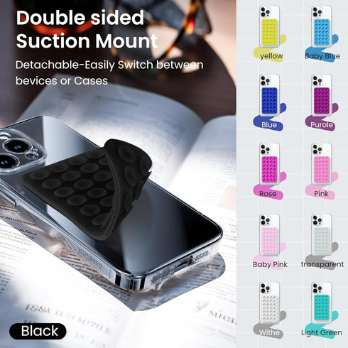 2 Pack Suction Cup Phone Case Mount Double-Sided,Silicon Sticky Phone Stand for iPhone and Android, Hands-Free Strong Grip Holder for Selfies and ...