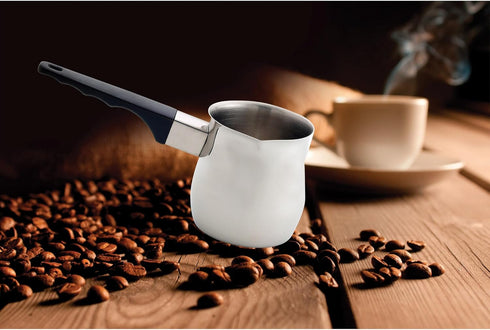 Fino Stainless Steel Turkish Coffee Pot - Professional 18/8 Warmer for Stovetop Coffee, Milk, Tea, Hot Chocolate - Delicious Daily Beverages - 12-...